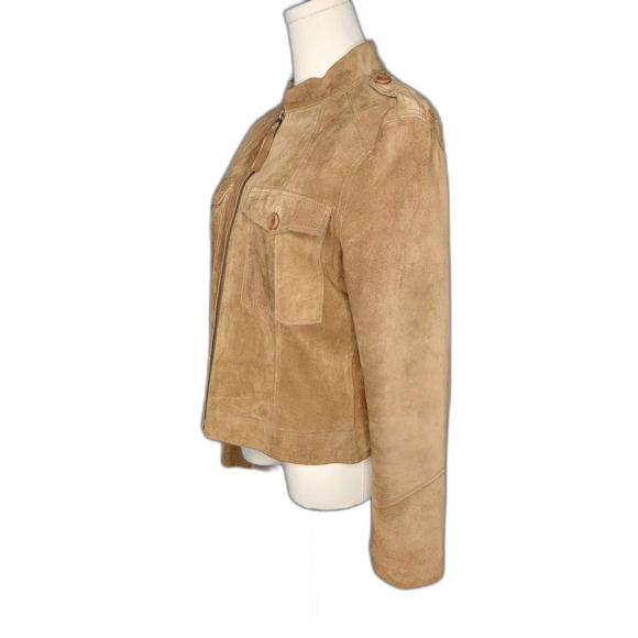 100% Suede Leather Tan M Motorcycle Style Jacket by Allan Denis - Picture 4 of 16